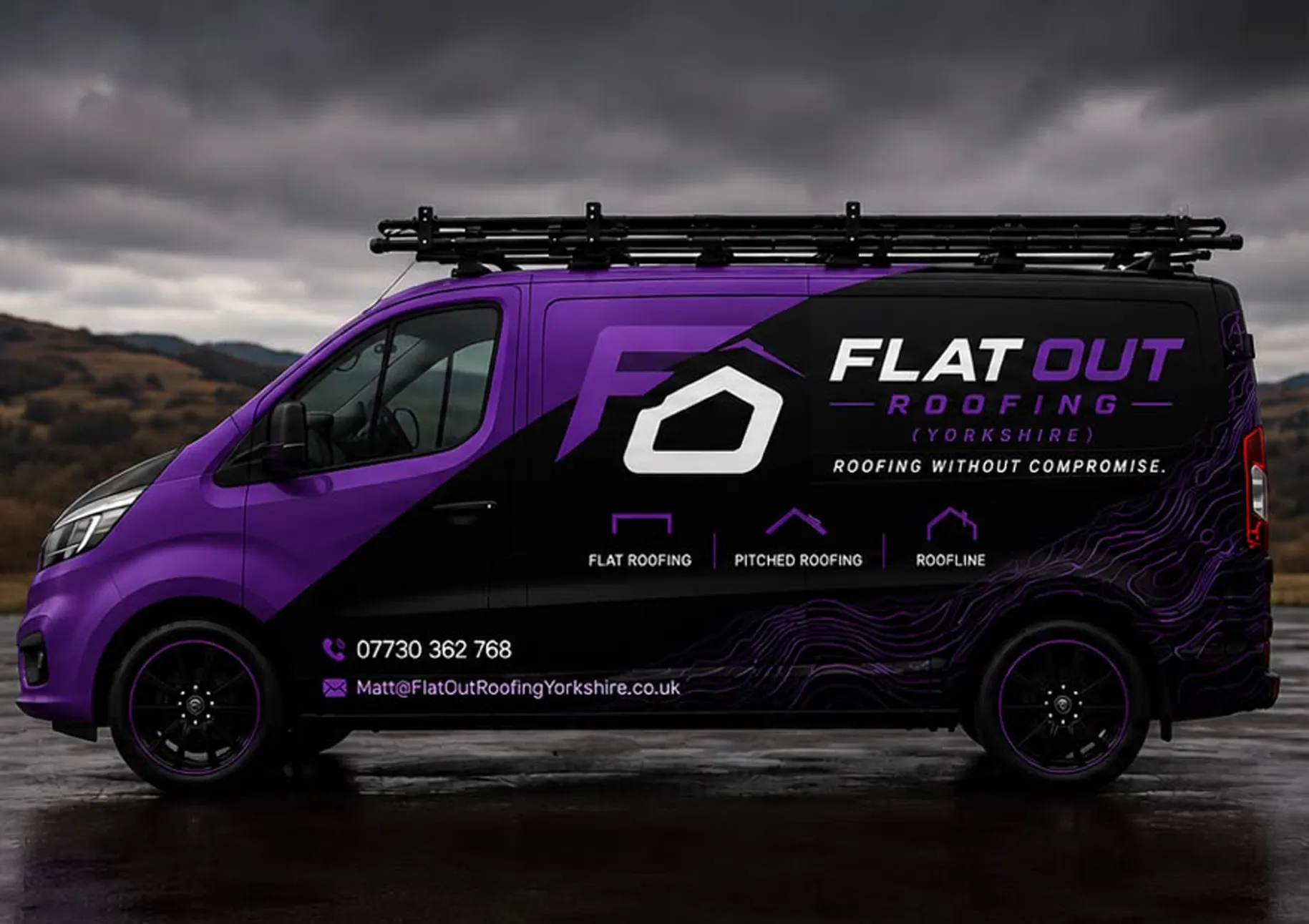 Flat Out Roofing Yorkshire liveried vehicle